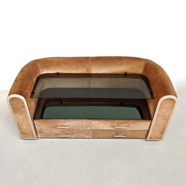 Vintage Space Age Chest of Drawers in Suede with Glass Shelf, 1970s For Sale - Image 6 of 18