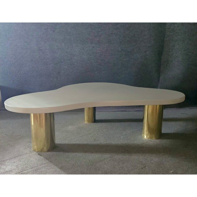 Not Yet Made - Made To Order White Wood Cloud Style Coffee Table with Three Brass Feet from Justfurnituress SRL For Sale - Image 5 of 9