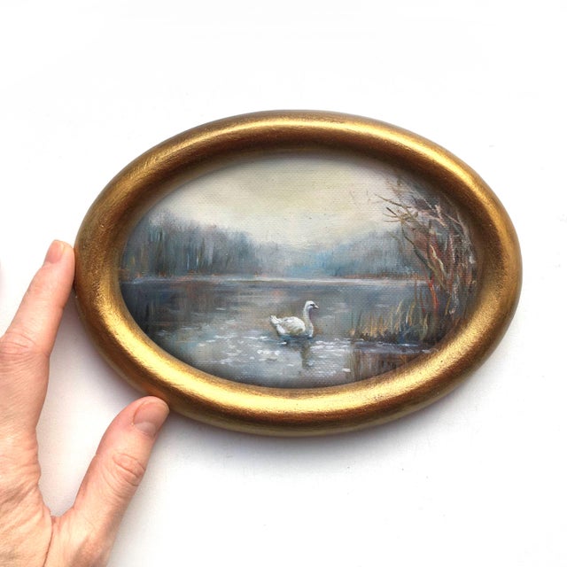 Framed Original Painting Landscape With Swan Antique Decor by Valeriya Serova For Sale - Image 11 of 11