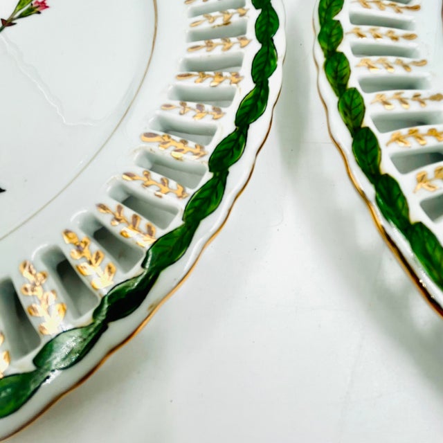 Vintage Reticulated Floral Plates With Green and Gold Trim - Set of 3 For Sale - Image 11 of 18