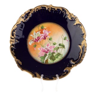 Antique French Art Nouveau Cobalt Porcelain and Ceramic Plate from Limoges For Sale