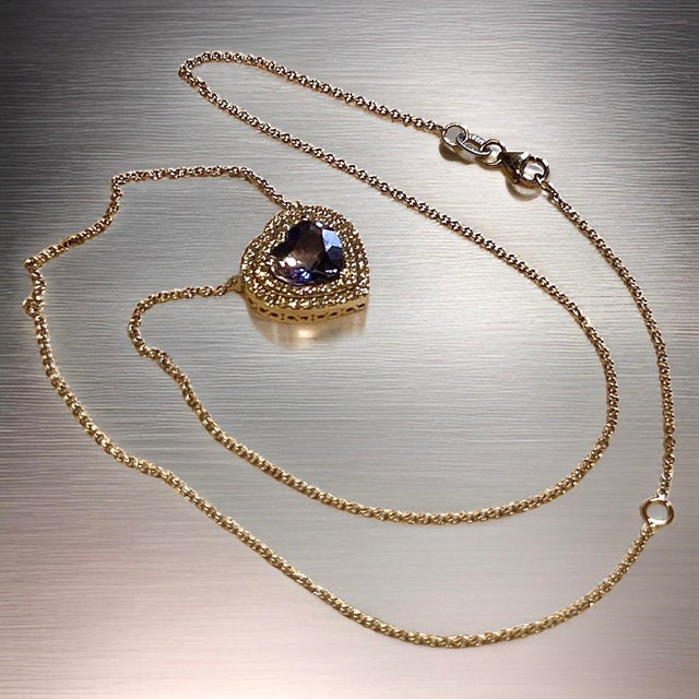 Blue Natural Heart Sapphire Diamond Pendant 18" 14k W Gold 4.13 TCW Certified For Sale - Image 8 of 16