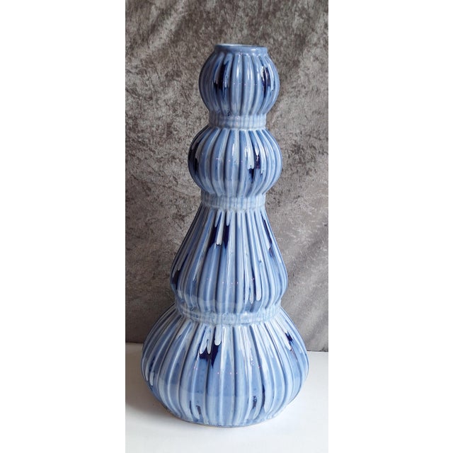 Large Vintage Ceramic Vase with Blue and White Gradient Glaze, 1970s For Sale - Image 4 of 4