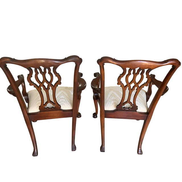 Chippendale Early 20th Century Thomasville Chippendale Style Mahogany Claw and Ball Armchair Set of Two For Sale - Image 3 of 12