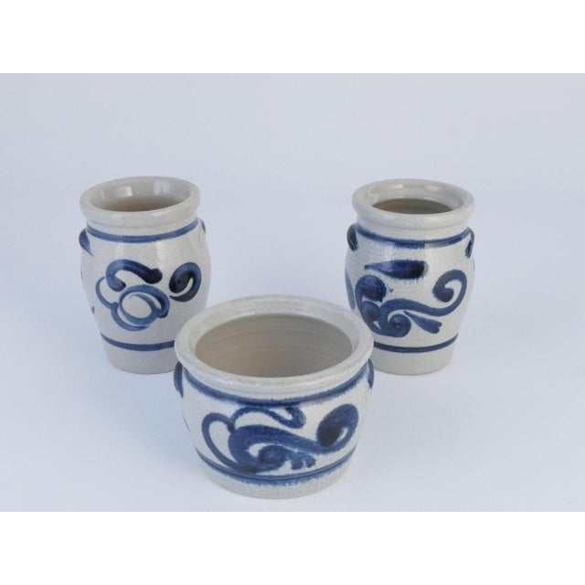 Stoneware Jars with Cobalt Blue Floral Motif from Westerwald, Germany, Set of 3 For Sale - Image 3 of 11