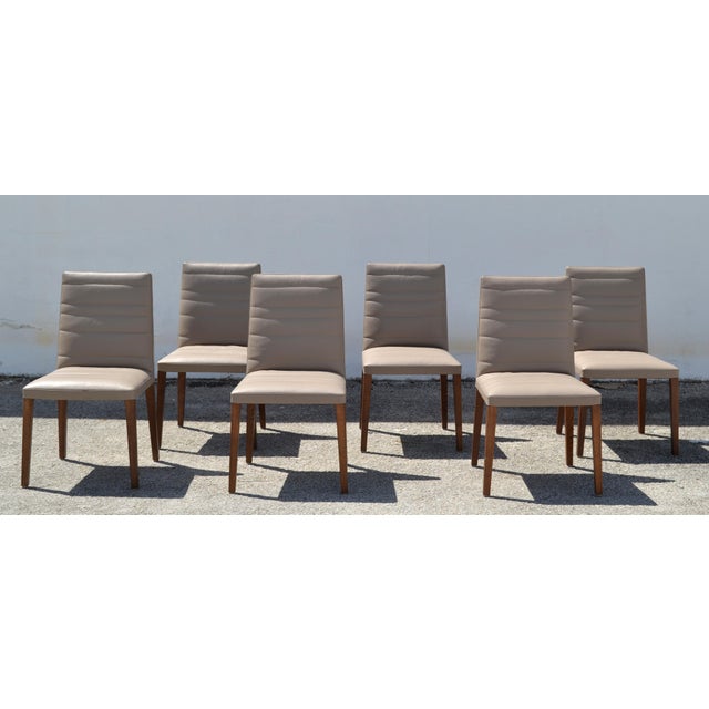 Poltrona Frau Set of 6 Italian Poltrona Frau Vittoria Gray Leather Wood Dining Chairs For Sale - Image 4 of 18