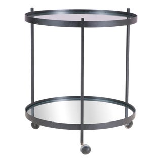 Round Trolley Black Metal with Two Glass Tops by Janni Van Pelt NL, 1960s For Sale