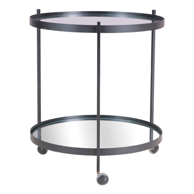 Round Trolley Black Metal with Two Glass Tops by Janni Van Pelt NL, 1960s For Sale