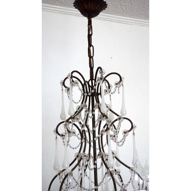 Metal and Murano Glass Six-Light Drop Chandelier, 1950s For Sale - Image 4 of 11