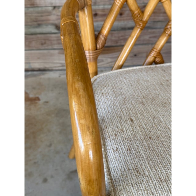 Contemporary Set of Six Vintage Boho Rattan Dining Chairs With Chippendale Style Lattice Backs For Sale - Image 3 of 12