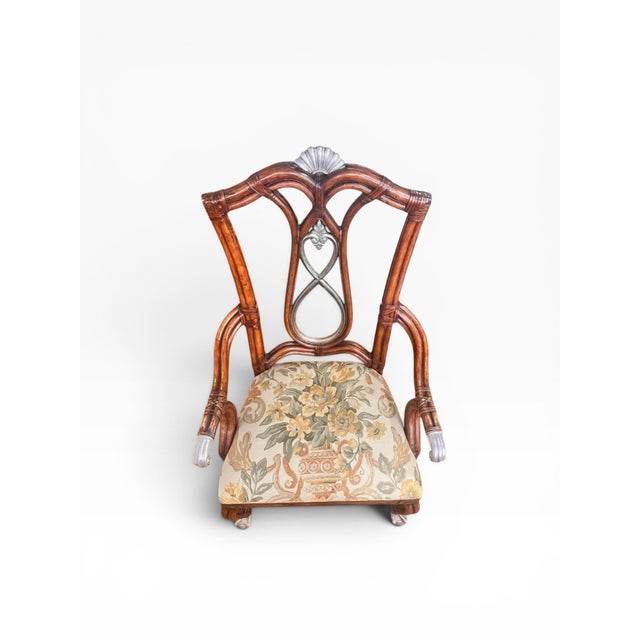 1990s 1990s Reupholstered Century Furniture Bamboo & Rattan Ball in Claw Arms Chairs - Set of 3 For Sale - Image 5 of 12