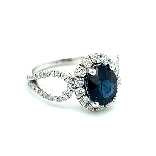 Natural Sapphire Diamond Ring Size 6.25 14k W Gold 2.93 TCW Certified For Sale - Image 9 of 10