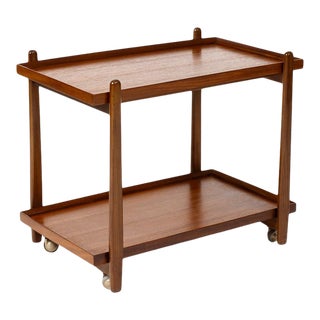 Danish Modern Teak + Mahogany Bar Cart For Sale