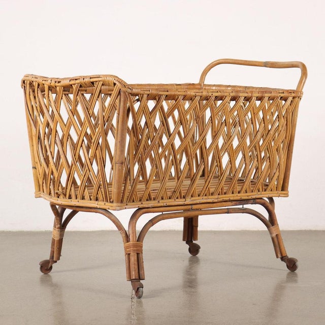 Tan Vintage Bamboo Cradle, Italy, 1960s For Sale - Image 8 of 9