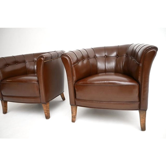 Wood Vintage Swedish Leather Armchairs, 1950s, Set of 2 For Sale - Image 7 of 8