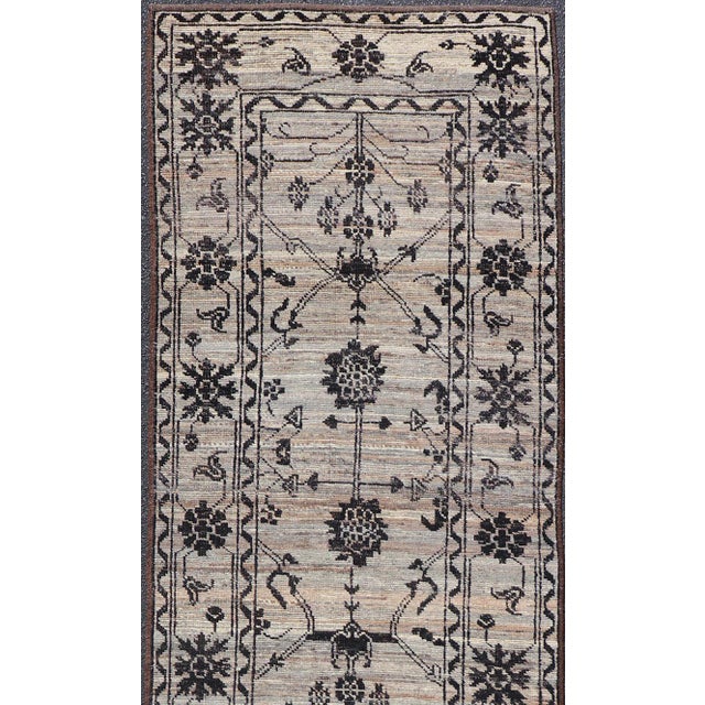 Textile Modern Hand-Knotted Rug in Wool With Sub-Geometric Oushak Design in Earthy Tones 3'6 X 13'6 For Sale - Image 7 of 11