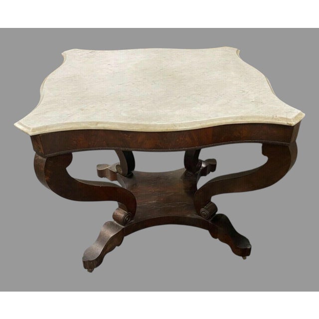 Antique Empire Marble Top Center Table Mahogany Parlor Console Sofa Table For Sale - Image 4 of 11