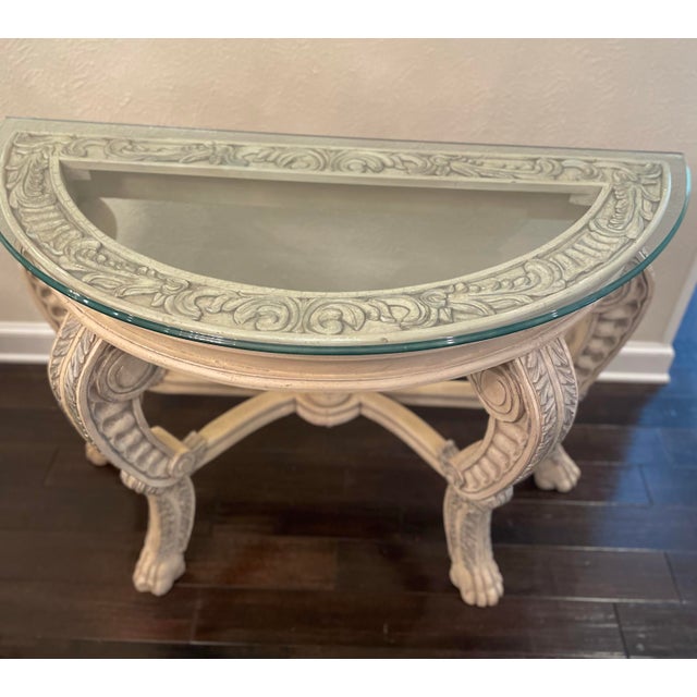 Late 20th Century Carved Wood Console Table With Glass Top For Sale - Image 9 of 10