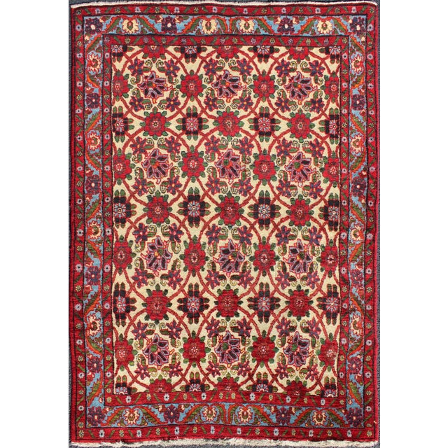 Semi Antique Persian Malayer Rug With Floral Pattern in Rich Red, Yellow Tones For Sale - Image 12 of 12