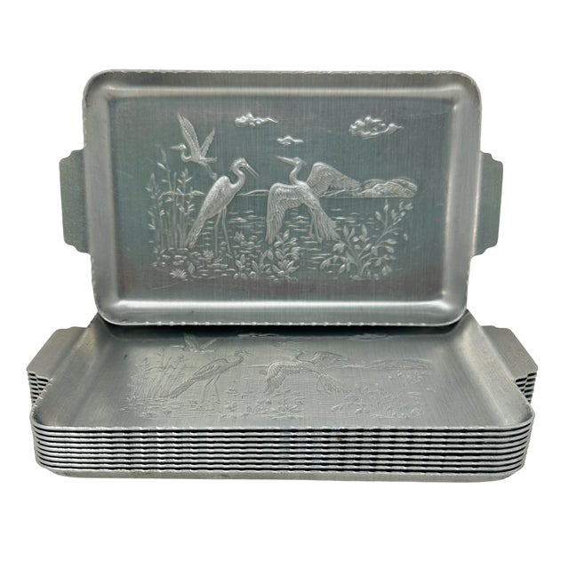 1930's Metal Serving Trays Herons in Their Natural Habitat a Set of 10