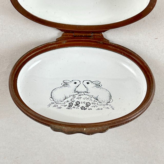 Metal Halcyon Days English Bilston Porcelain Rabbit Trinket Box For Sale - Image 7 of 9