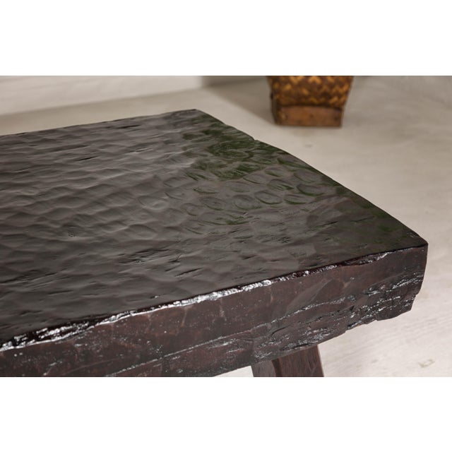 Rustic and Robust Coffee Table with Honeycomb Patterns and Dark Custom Finish For Sale - Image 11 of 12