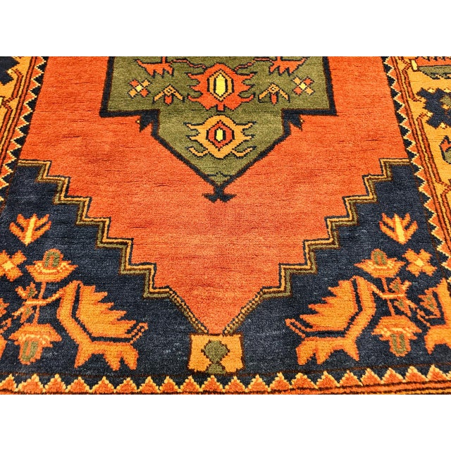 Vintage Kurdish Tribal Area Rug, Handwoven Wool, Red Medallion Design, 4' x 5' For Sale - Image 15 of 18