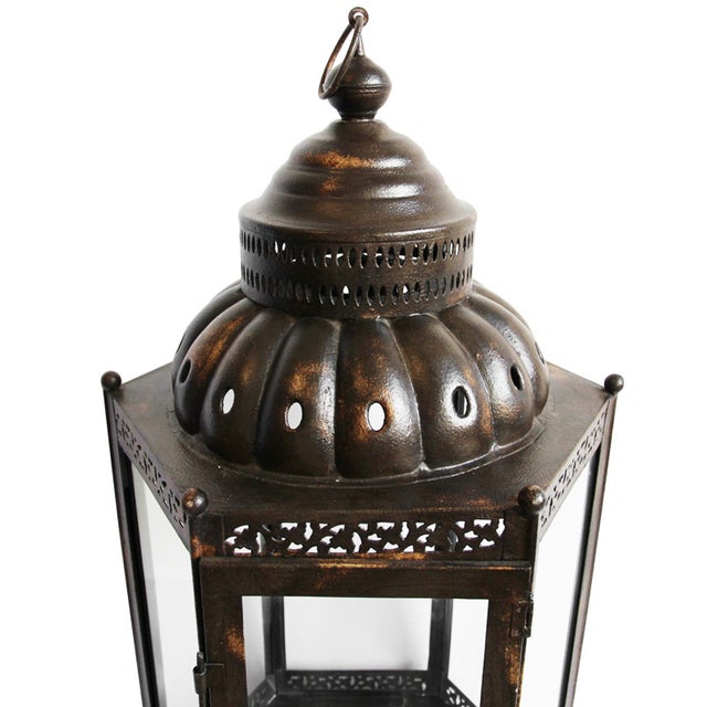 Indian Tangier Large Iron & Glass Candle Lantern For Sale - Image 3 of 3