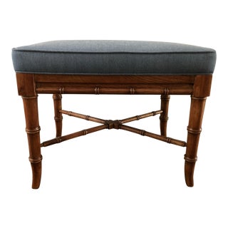 Vintage Faux Bamboo Ottoman/Real Wood (Maybe Oak?) For Sale