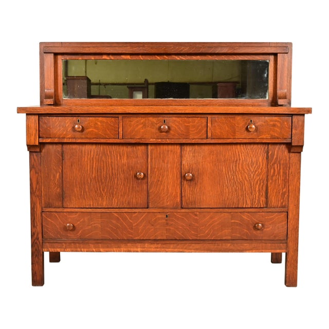 A gorgeous antique Mission or Arts & Crafts period sideboard, buffet server, or bar cabinet In the manner of Stickley...