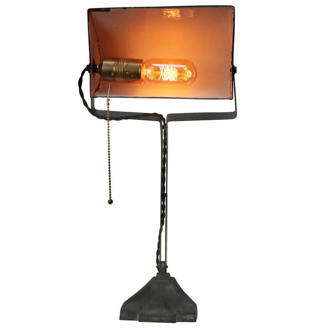 Industrial Vintage Industrial Green Enamel Banker Light For Sale - Image 3 of 7