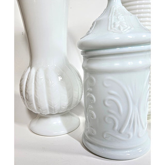 Glass Mid-Century Milk Glass Collection- Set of Five For Sale - Image 7 of 12