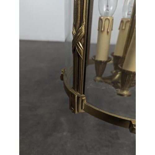 Metal Louis XVI Style Bronze Lantern with Three Lights For Sale - Image 7 of 8
