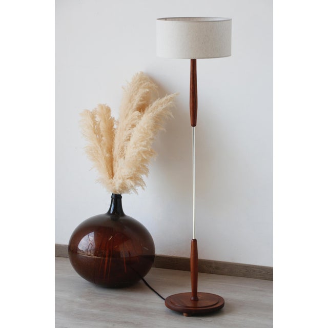 Vintage Scandinavian Light Fixture in Teak, Chrome-Plated Metal and Cotton, 1960s For Sale - Image 6 of 14