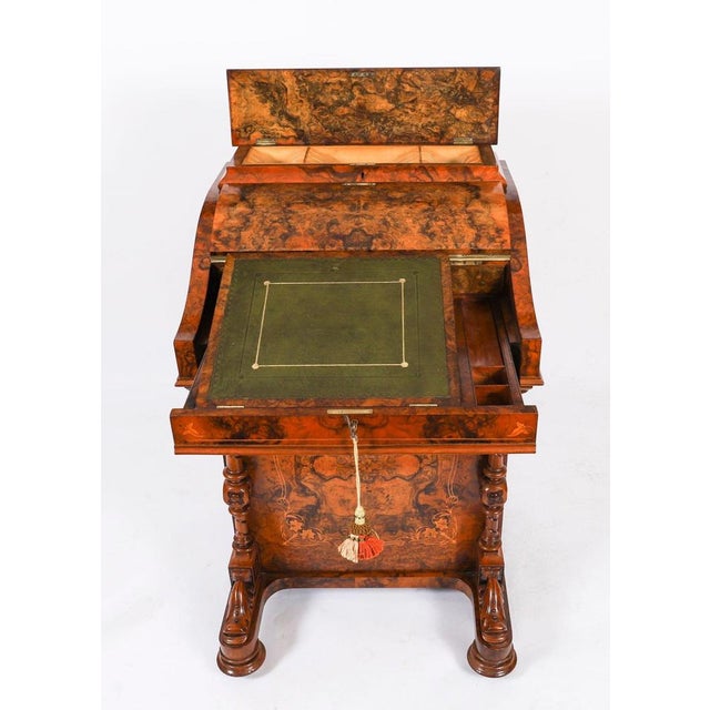 Antique Victorian Burr Walnut and Inlaid Desk, 1860 For Sale - Image 4 of 18