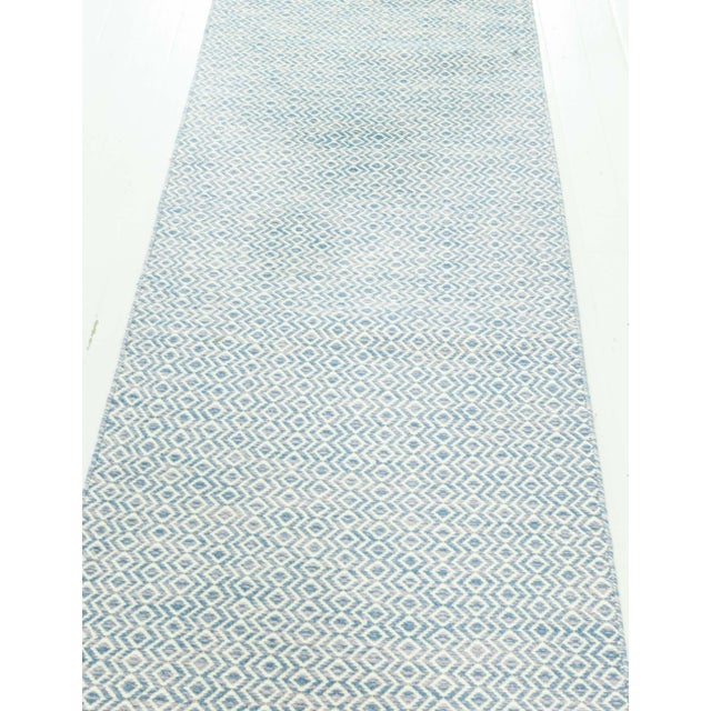 Modern Beige Blue Flat Weave Wool Runner by Doris Leslie Blau For Sale - Image 4 of 6