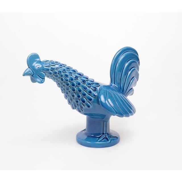 Ceramic Vintage Italian Blue Ceramic Rooster, 1960s For Sale - Image 7 of 14