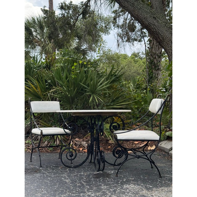 Maison Jansen Maison Jansen–Style Vintage Iron & Brass Bistro Set With Marble Top For Sale - Image 4 of 7