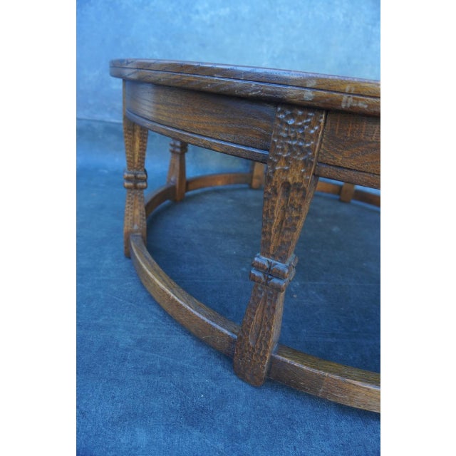 Wood Early 20th Century Attributed to Romweber Cali-Revival Leather Top Coffee Table For Sale - Image 7 of 9