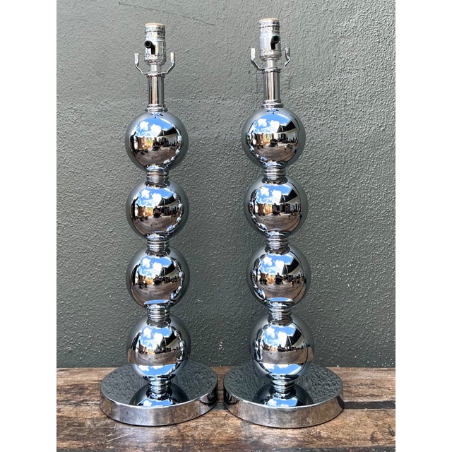Late 20th Century Vintage After Kovacs Stacked Chrome Sphere Lamps - Pair For Sale - Image 5 of 12