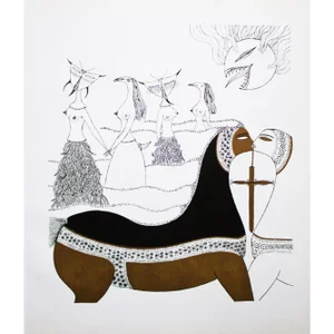 1968 Max Walter Svanberg Composition No. 4, Original Period Gold Leaf Lithograph
