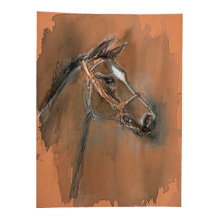 1990s "Study of a Horse" British Sporting Art Equestrian Abstract Mixed Media Watercolor on Paper For Sale