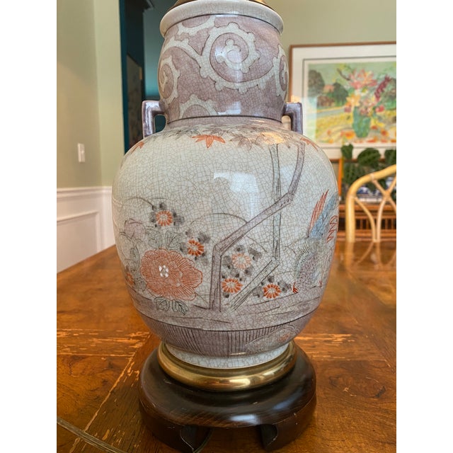 1950s 1950s Vintage Ginger Jar Lamp With Floral Bird Scene For Sale - Image 5 of 10