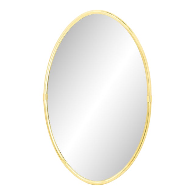 Modern Brass Framed Oval Mirror For Sale
