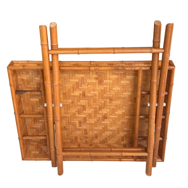 Vintage Bamboo and Woven Rattan Folding Butler Tray Stand, Coastal Campaign For Sale - Image 13 of 13