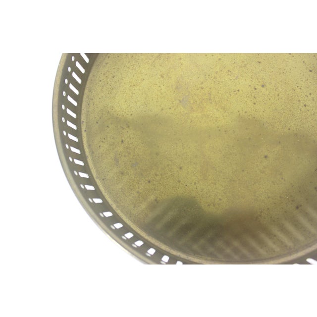 Metal Vintage Brass Tray, Round Gallery With Pierced Cutout Details 8” Bar Drinks For Sale - Image 7 of 8