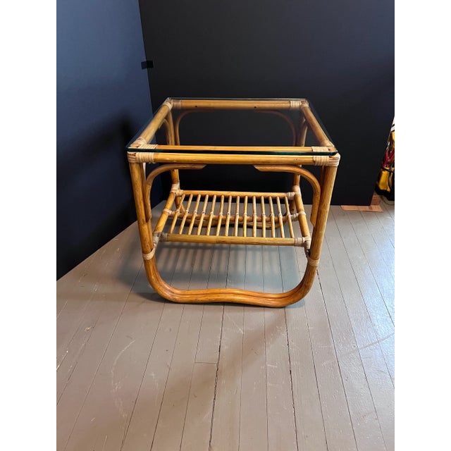 Late 20th Century Vintage Rattan Side/End Table With Glass Top For Sale - Image 4 of 5