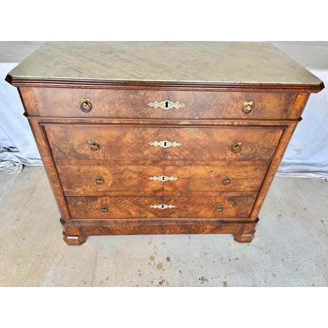 Late 19th Century Late 19th Century French Louis Philippe Burled Walnut and Marble Top Chest of Drawers Commode For Sale - Image 5 of 12