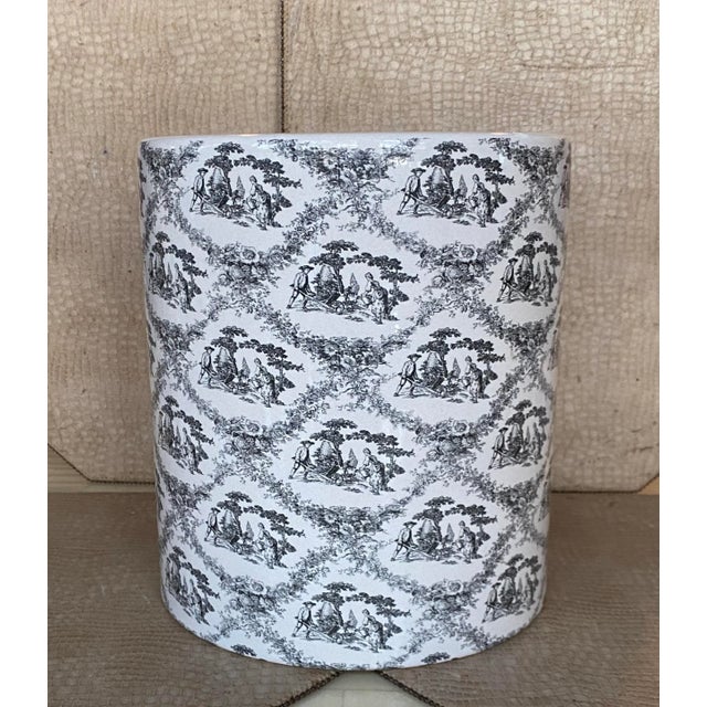 Vintage Labrazel Ceramic Black/Cream Toile Wastebasket, Made in Italy For Sale - Image 4 of 7