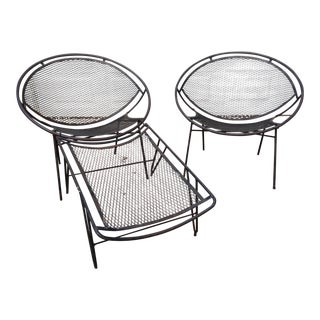 Pair of Salterini Radar Hoop Iron Patio Chaise Lounge Chairs For Sale